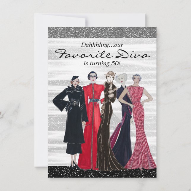 Vintage Diva Birthday Party Einladung (Vorderseite)