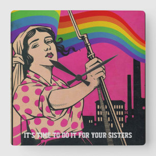 Vintage Do It For You Sisters Quadratische Wanduhr