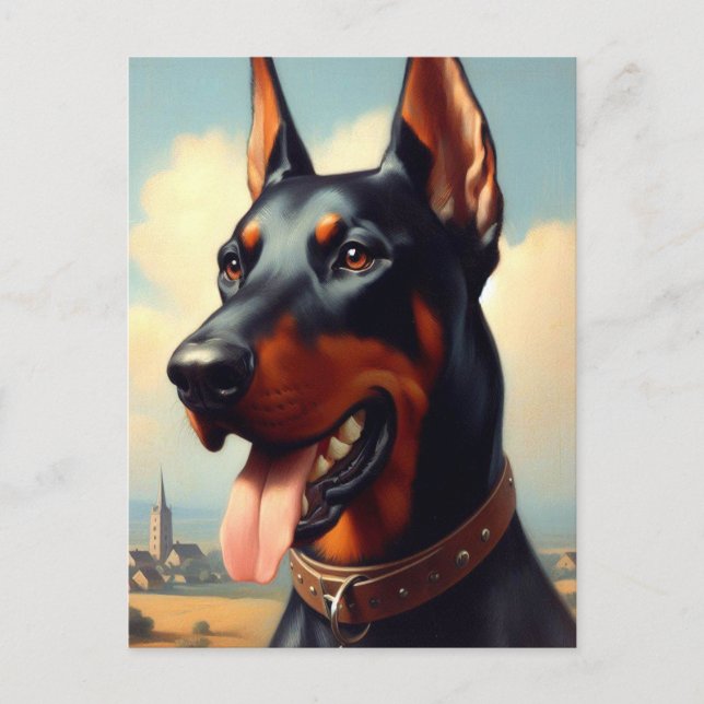 Vintage-Dobermann-Gemälde Postkarte (Vorderseite)