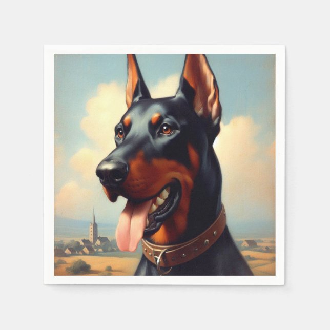 Vintage-Dobermann-Gemälde Serviette (Vorderseite)