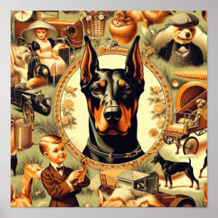 Vintage-Dobermann-Illustration Poster
