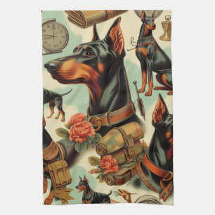 Vintage-Dobermann nahtlose Malerei Geschirrtuch