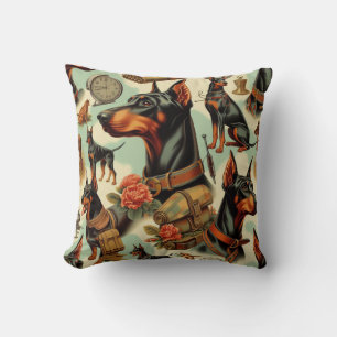 Vintage-Dobermann-Nahtlose Malerei Kissen