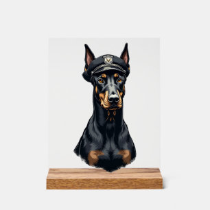 Vintage Dobermann Polizeihund Porträt Schwarz-Weiß Acrylschild