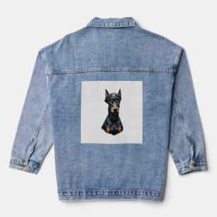 Vintage Dobermann Polizeihund Porträt Schwarz-Weiß Jeansjacke