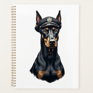 Vintage Dobermann Polizeihund Porträt Schwarz-Weiß Planer