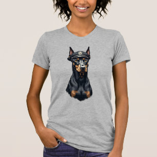 Vintage Dobermann Polizeihund Porträt Schwarz-Weiß T-Shirt