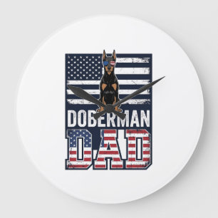 Vintage Dobermann Vater Patriotisches Hund-Shirt D Große Wanduhr