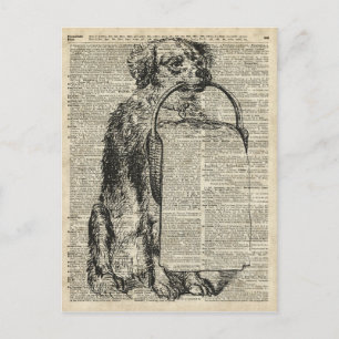 Vintage Dog Stift Illustration auf der alten Buchs Postkarte
