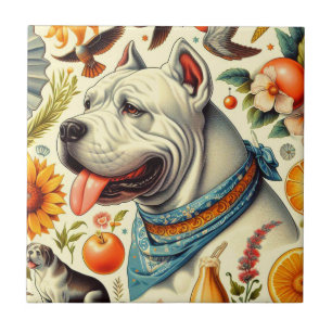 Vintage Dogo Argentino Illustration Fliese