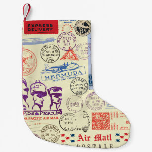 Vintage-Dokumentenstempel-Dekor-Set Kleiner Weihnachtsstrumpf
