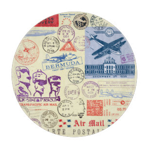 Vintage-Dokumentenstempel-Dekorset Schneidebrett