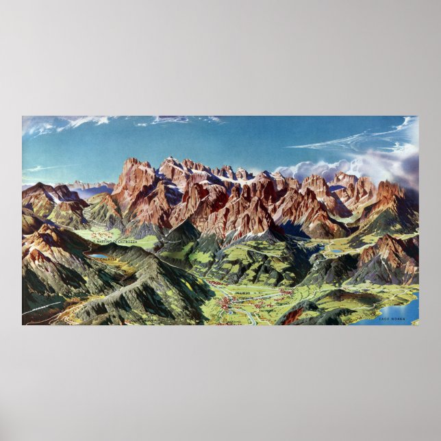 Vintage Dolomiten - Italien Karte Poster (Vorne)