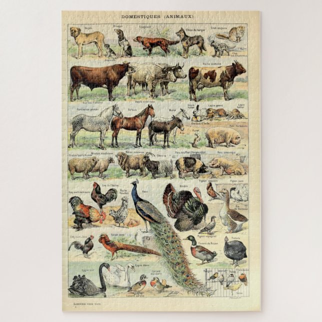 Vintage domestizierte Tiere von Adolphe Millot Puzzle (Vertikal)