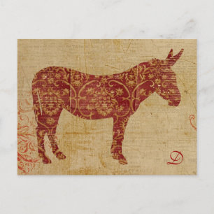 Vintage Donkey Silhouette Monogram Postcard Postkarte