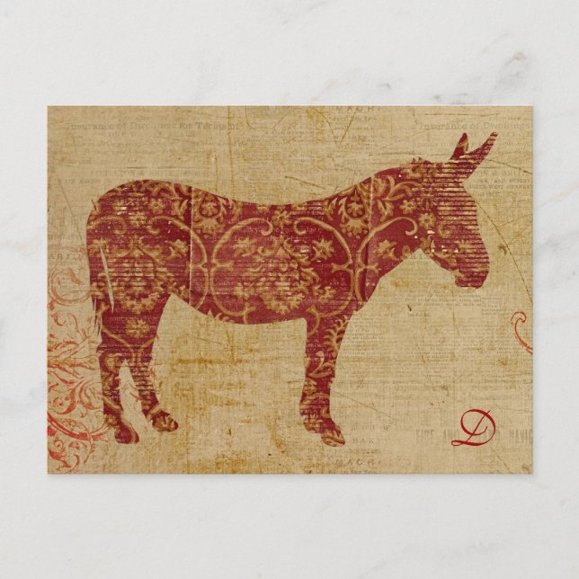 Vintage Donkey-Silhouette Monogramm Postkarte (Vorderseite)