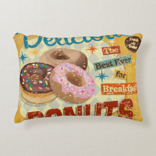 Vintage-Donuts-Metallschild. vintage, schild, donu Dekokissen