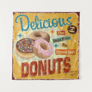 Vintage-Donuts-Metallschild. vintage, schild, donu Wandteppich