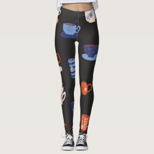 Vintage Doodle Cups Nahtloser Hintergrund Leggings