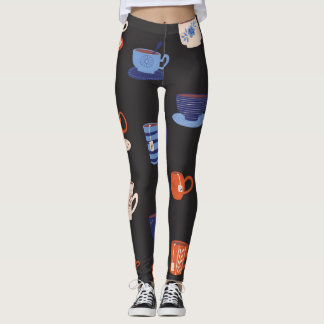 Vintage Doodle Cups Nahtloser Hintergrund Leggings