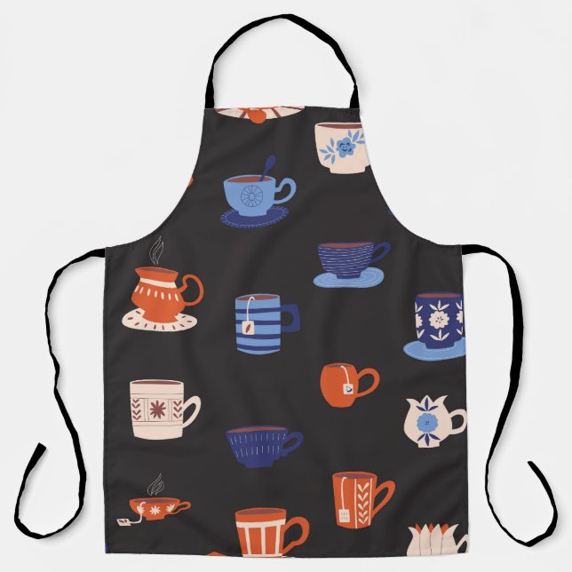 Vintage Doodle Cups Nahtloser Hintergrund Schürze (Vorderseite)