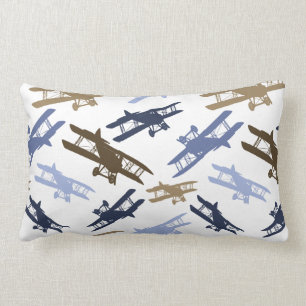 Vintage-Doppeldecker-Flugzeugmuster Blau Braun Lendenkissen