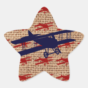 Vintage Doppeldecker Propellerflugzeug auf Jute Dr Stern-Aufkleber
