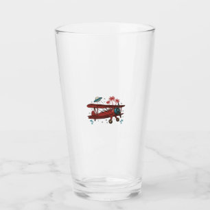 Vintage-Doppeldecker-UFO-Tropen-Reise-Shirt-Design Glas