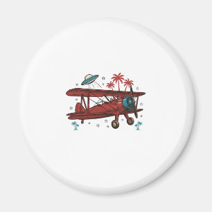 Vintage-Doppeldecker-UFO-Tropen-Reise-Shirt-Design Magnet
