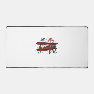 Vintage-Doppeldecker-UFO-Tropen-Reise-Shirt-Design Schreibtischunterlage
