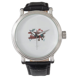 Vintage Doppeldecker UFO Tropisches Reise-Shirt De Armbanduhr