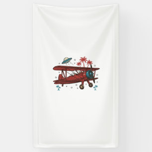 Vintage Doppeldecker UFO Tropisches Reise-Shirt De Banner