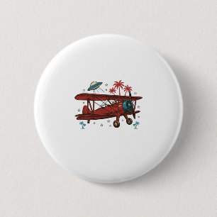 Vintage Doppeldecker UFO Tropisches Reise-Shirt De Button