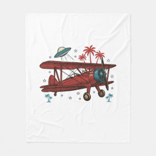 Vintage Doppeldecker UFO Tropisches Reise-Shirt De Fleecedecke