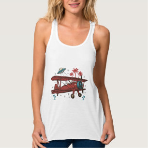 Vintage Doppeldecker UFO Tropisches Reise-Shirt De Tank Top