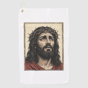 Vintage-Dornenkronen-Religionsportrait-Vektor-Art_ Golfhandtuch