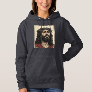Vintage-Dornenkronen-Religionsportrait-Vektor-Art_ Hoodie