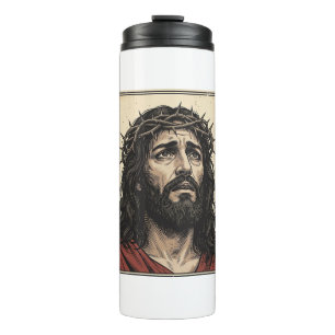 Vintage-Dornenkronen-Religionsportrait-Vektor-Art_ Thermosbecher