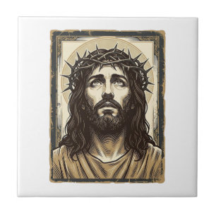 Vintage-Dornenkronen-Religionsporträt Fliese