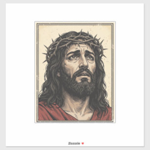 Vintage-Dornenkronen-Religionsporträt-Vektor-Art_ Aufkleber