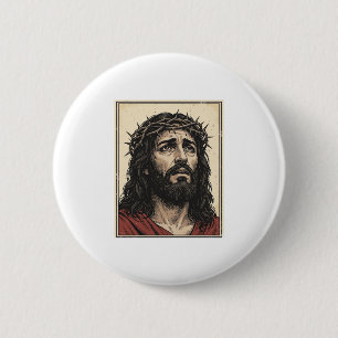 Vintage-Dornenkronen-Religionsporträt-Vektor-Art_ Button