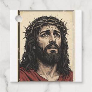 Vintage-Dornenkronen-Religionsporträt-Vektor-Art_ Geschenkanhänger