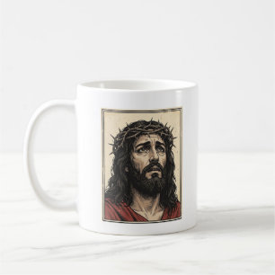Vintage-Dornenkronen-Religionsporträt-Vektor-Art_ Kaffeetasse