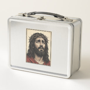 Vintage-Dornenkronen-Religionsporträt-Vektor-Art_ Metall Brotdose