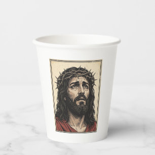 Vintage-Dornenkronen-Religionsporträt-Vektor-Art_ Pappbecher
