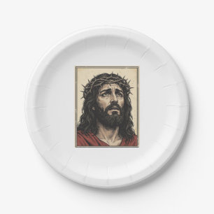 Vintage-Dornenkronen-Religionsporträt-Vektor-Art_ Pappteller