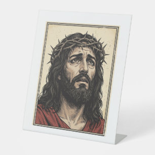 Vintage-Dornenkronen-Religionsporträt-Vektor-Art_ Sockelschild