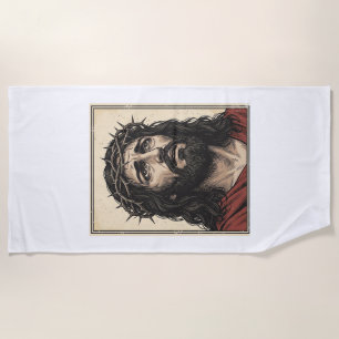 Vintage-Dornenkronen-Religionsporträt-Vektor-Art_ Strandtuch