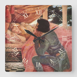 Vintage Dornröschen von Jessie Willcox Smith Quadratische Wanduhr