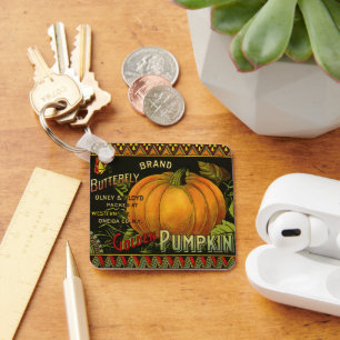 Vintage-Dosenetikett-Kunst, Schmetterlingskürbis-G Schlüsselanhänger